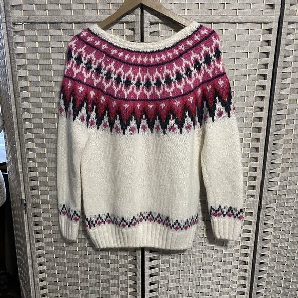 L.O.G.G. H&M Alpaca Fair Isle Sweater Women’s S Ivory Pink Fuzzy Cozy Wool Blend - Picture 2 of 7